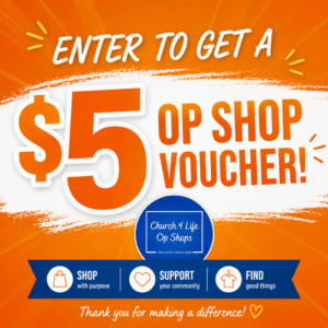 $5 op shop voucher promotional graphic