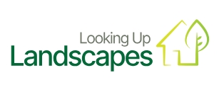 Looking Up Landscapes logo with house and leaf icon